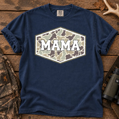 Camo Hunting Mama Badge T-Shirt in True Navy