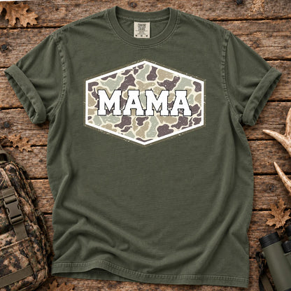 Camo Hunting Mama Badge T-Shirt in Moss