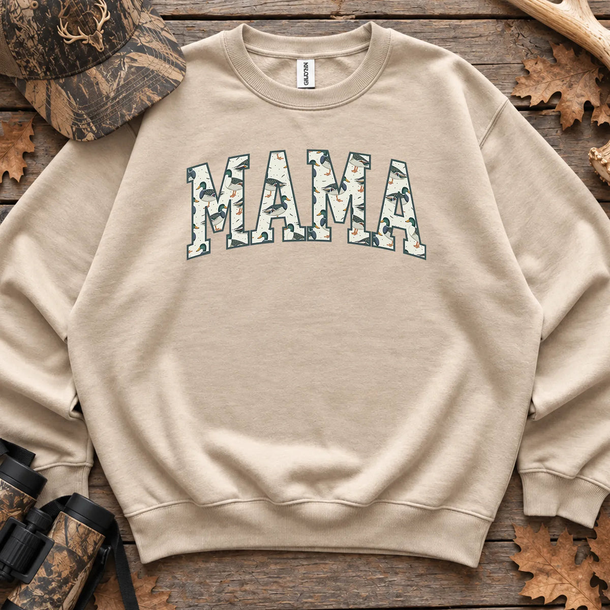 Camo Hunting Mama Block Text Sweatshirt in Sand