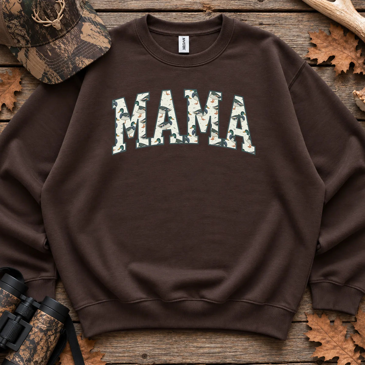 Camo Hunting Mama Block Text Sweatshirt in Dark Chocolate