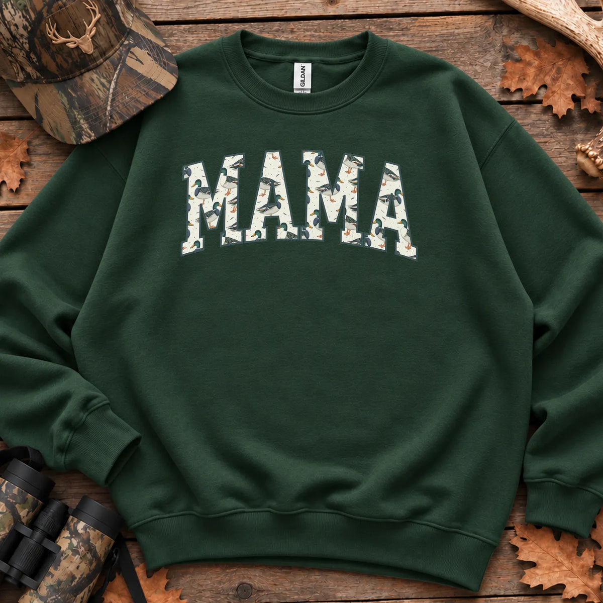 Camo Hunting Mama Block Text Sweatshirt in Forest Green
