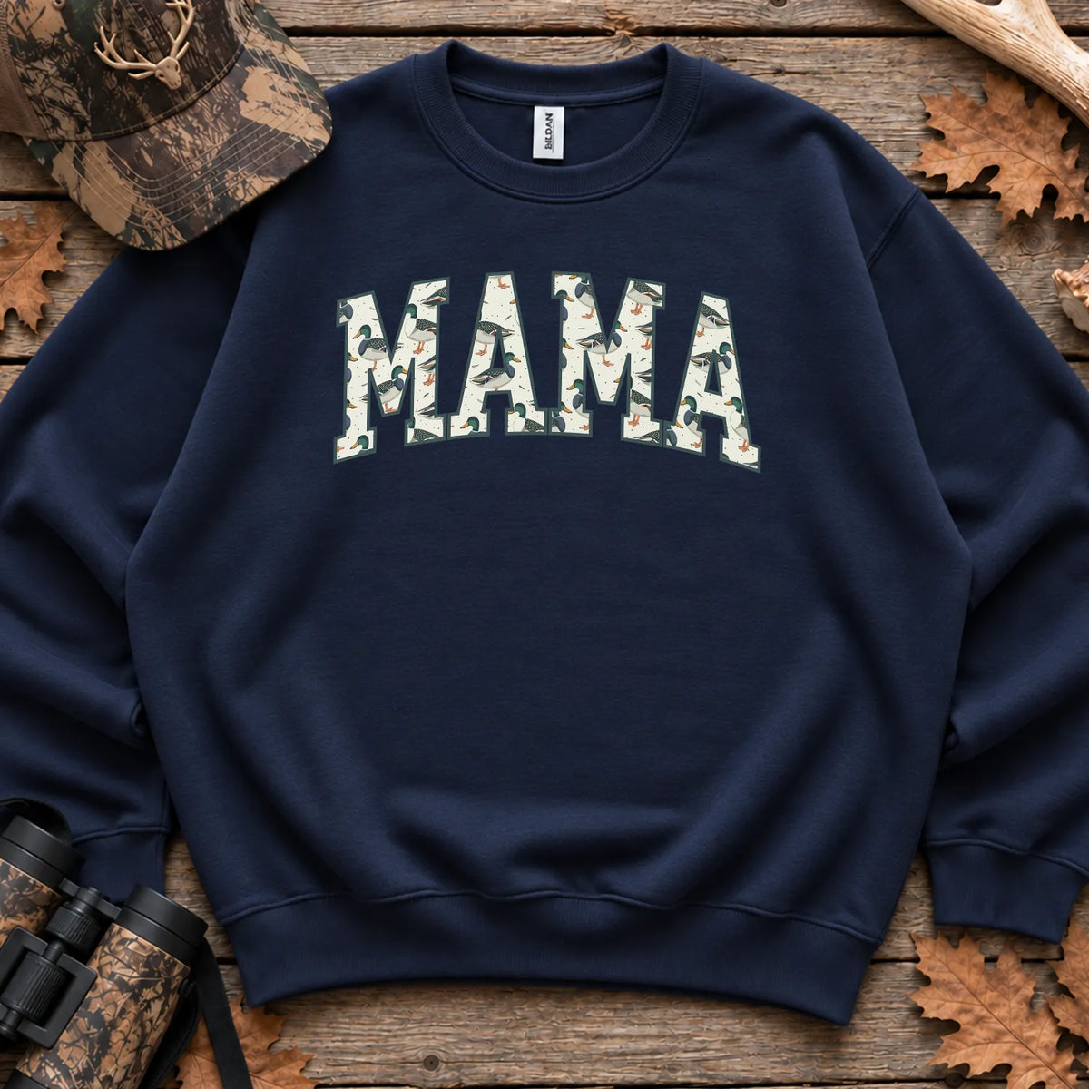 Camo Hunting Mama Block Text Sweatshirt in Navy
