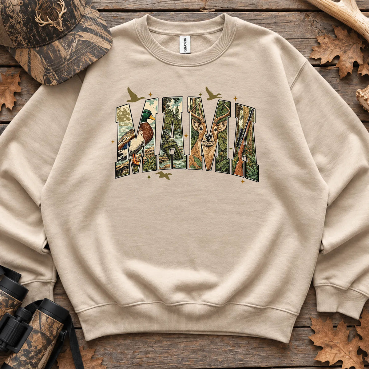 Camo Hunting Mama Sweatshirt in Sand