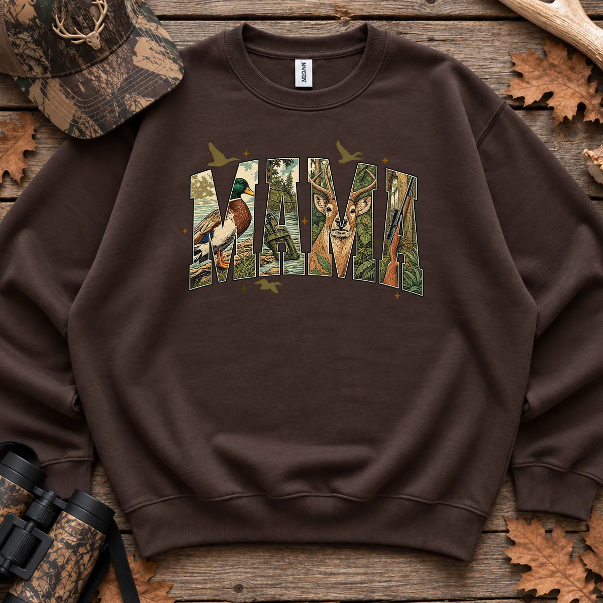 Camo Hunting Mama Sweatshirt in Dark Chocolate
