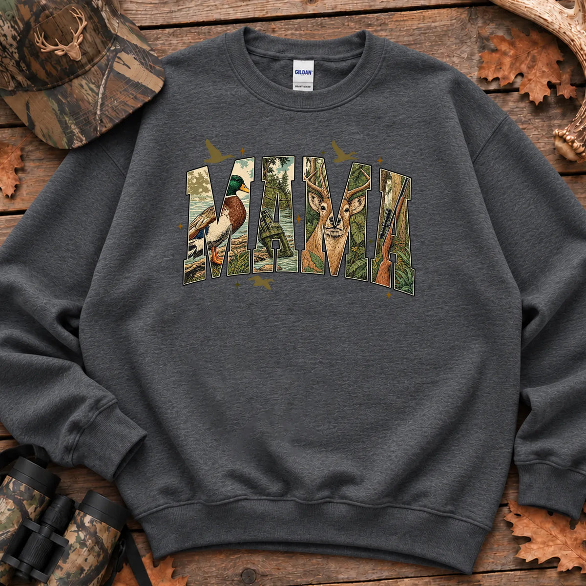 Camo Hunting Mama Sweatshirt in Dark Heather