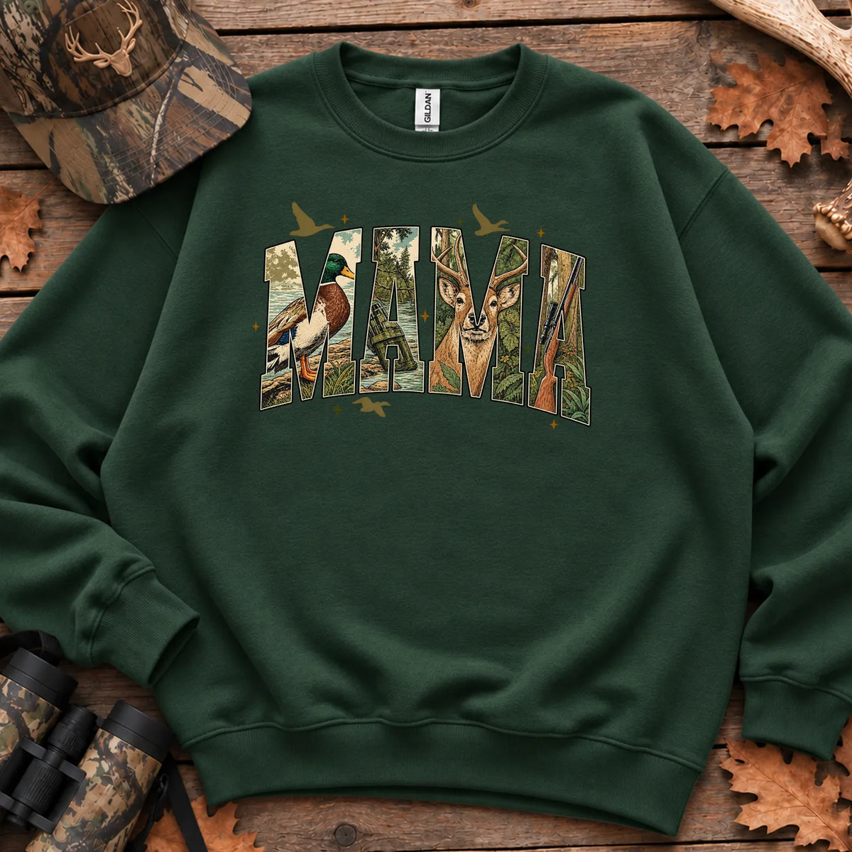 Camo Hunting Mama Sweatshirt in Forest Green