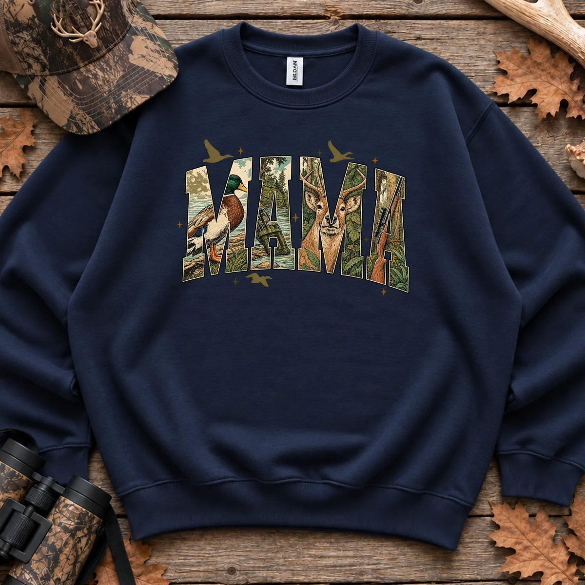 Camo Hunting Mama Sweatshirt in Navy