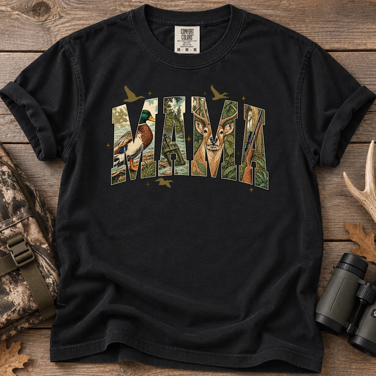 Camo Hunting Mama T-Shirt in Black