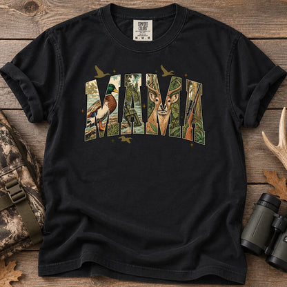 Camo Hunting Mama T-Shirt in Black