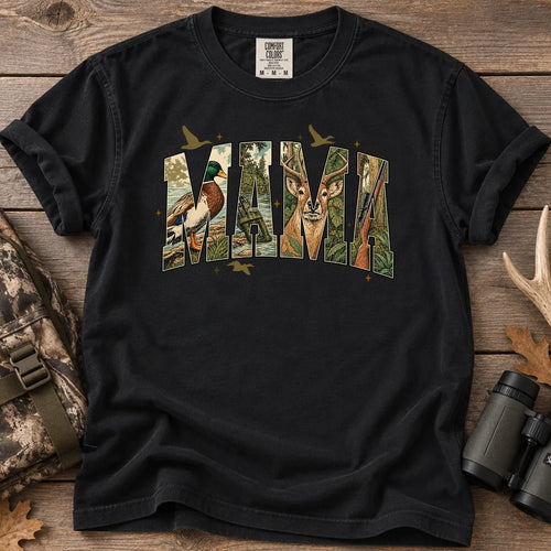 Camo Hunting Mama T-Shirt in Black