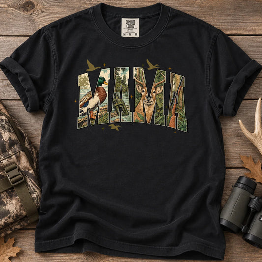 Camo Hunting Mama T-Shirt in Black