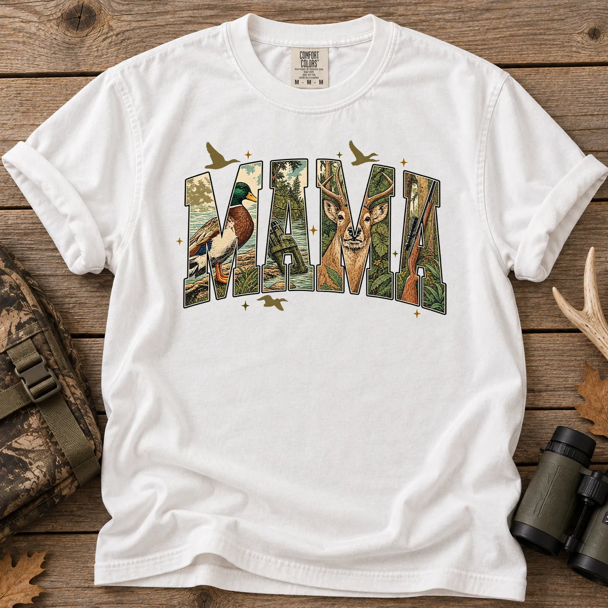Camo Hunting Mama T-Shirt in White
