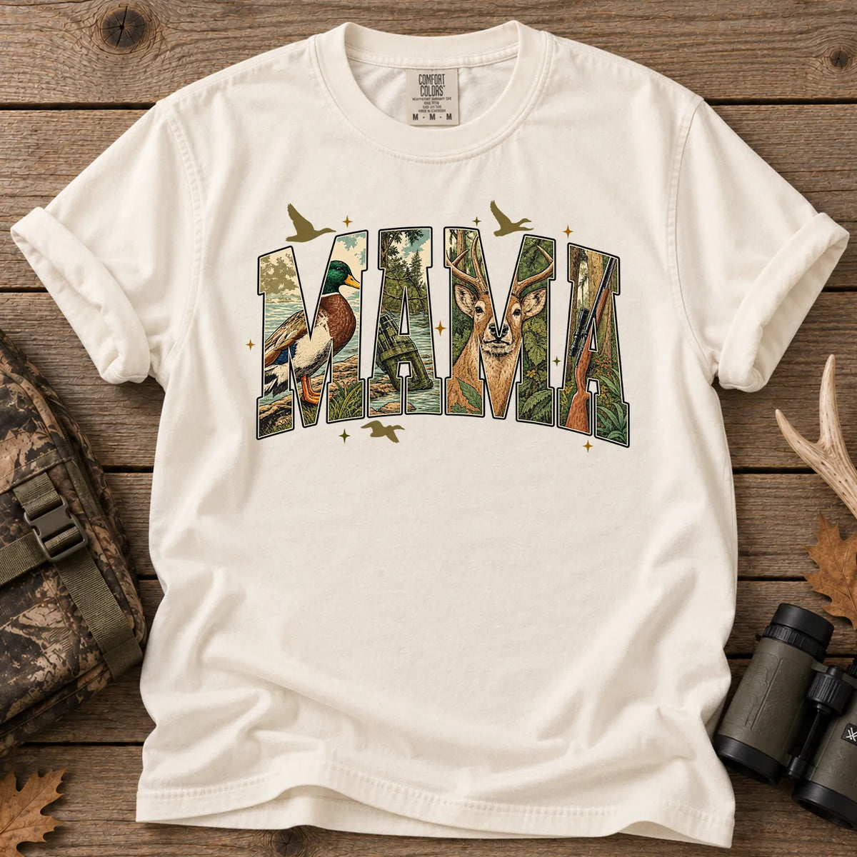 Camo Hunting Mama T-Shirt in Ivory