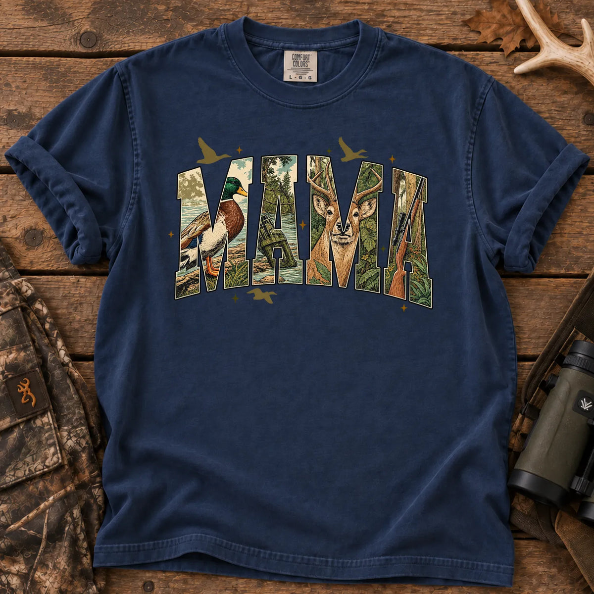Camo Hunting Mama T-Shirt in True Navy