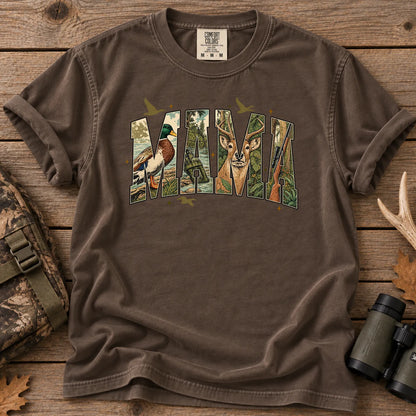 Camo Hunting Mama T-Shirt in Espresso