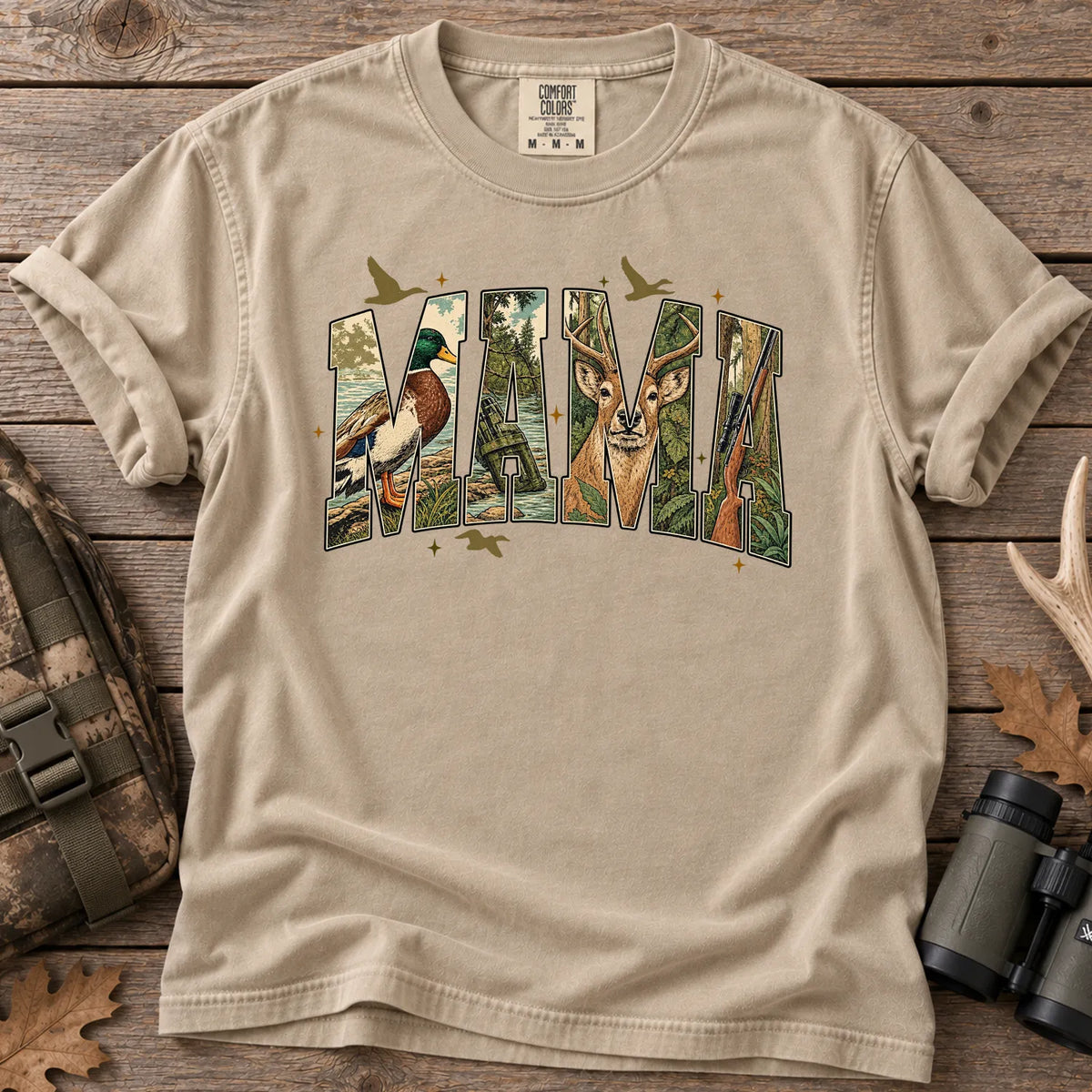 Camo Hunting Mama T-Shirt in Sandstone