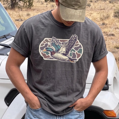 Camo Mallard Flight T-Shirt Men model in Pepper