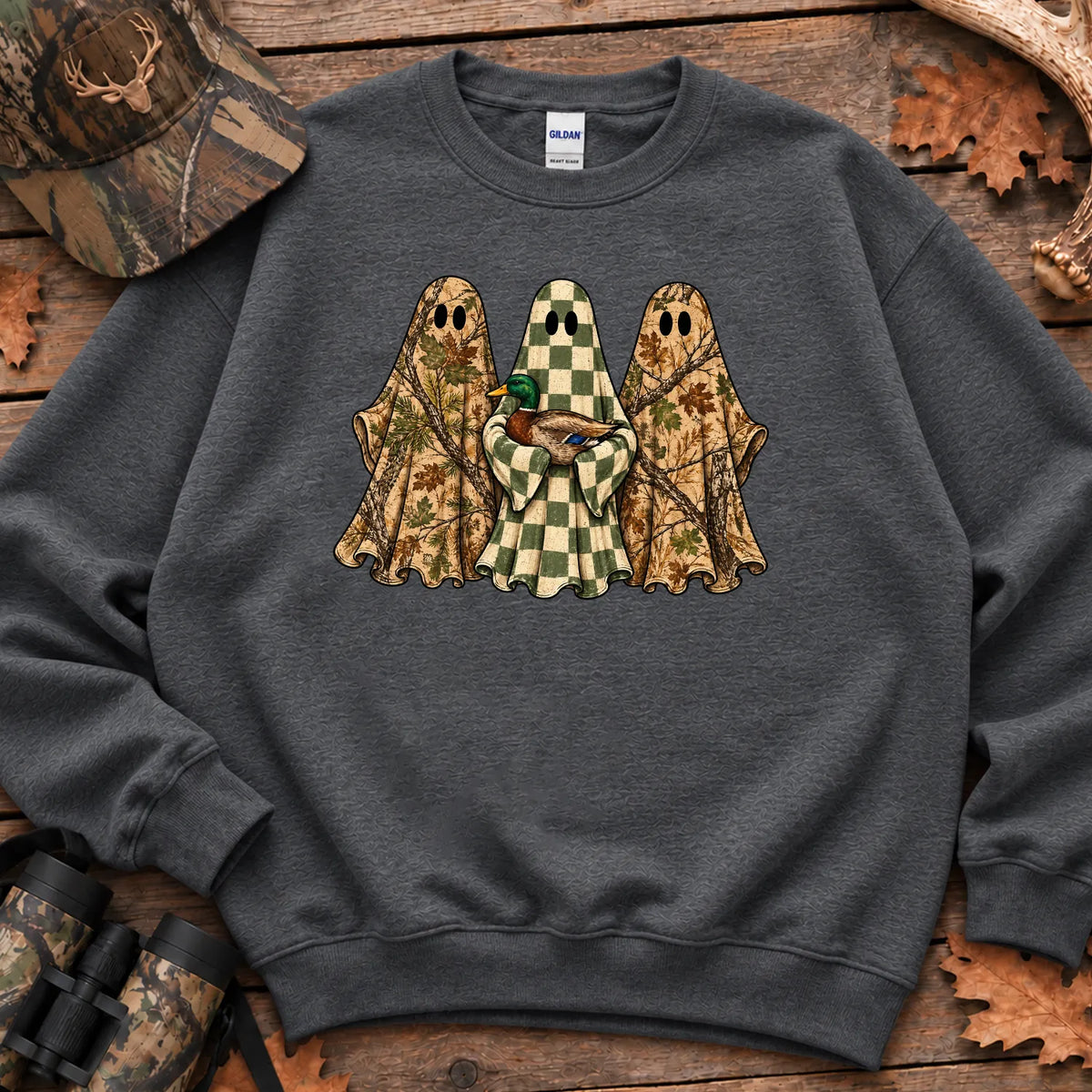 Camo Mallard Ghost Trio Sweatshirt in Dark Heather