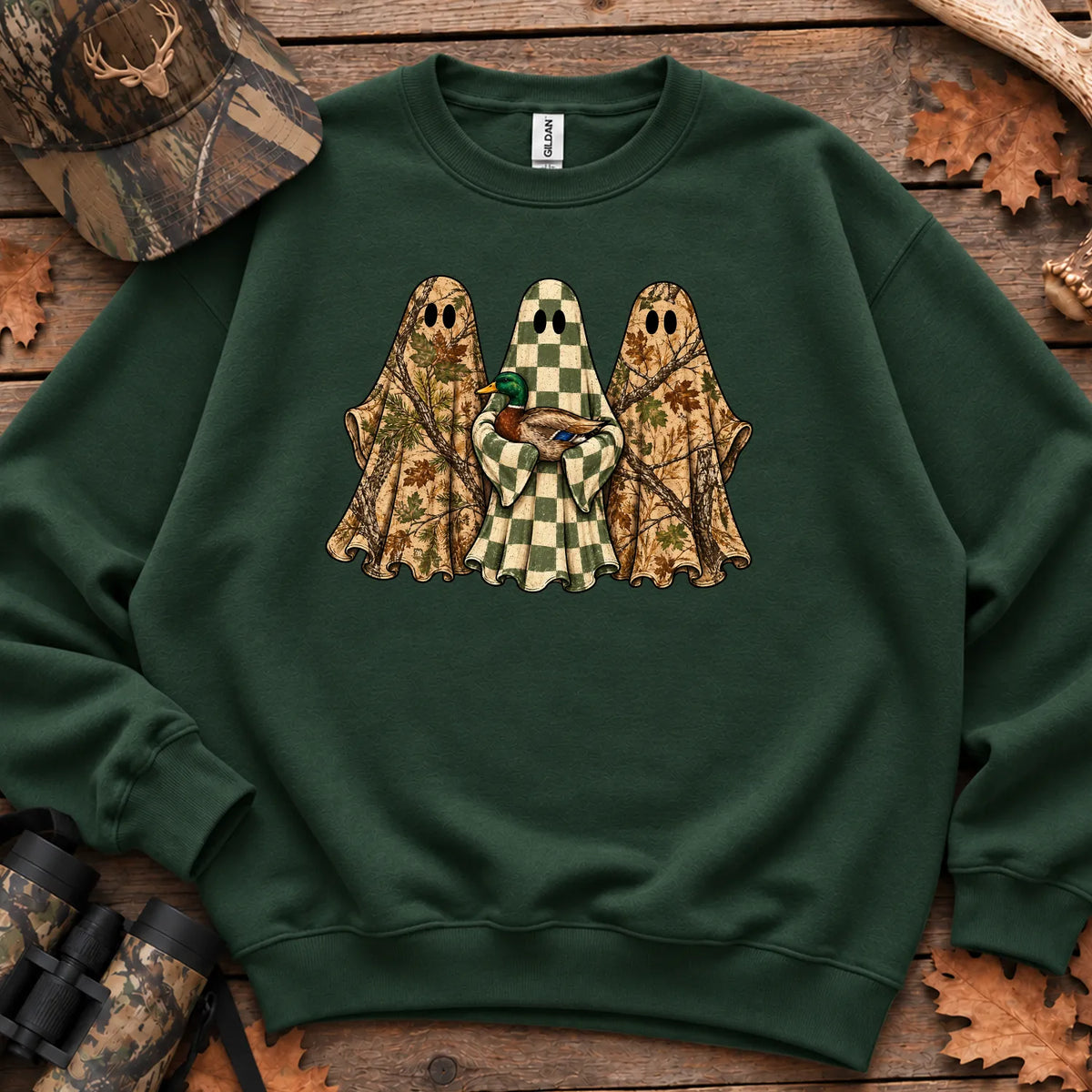 Camo Mallard Ghost Trio Sweatshirt in Forest Green