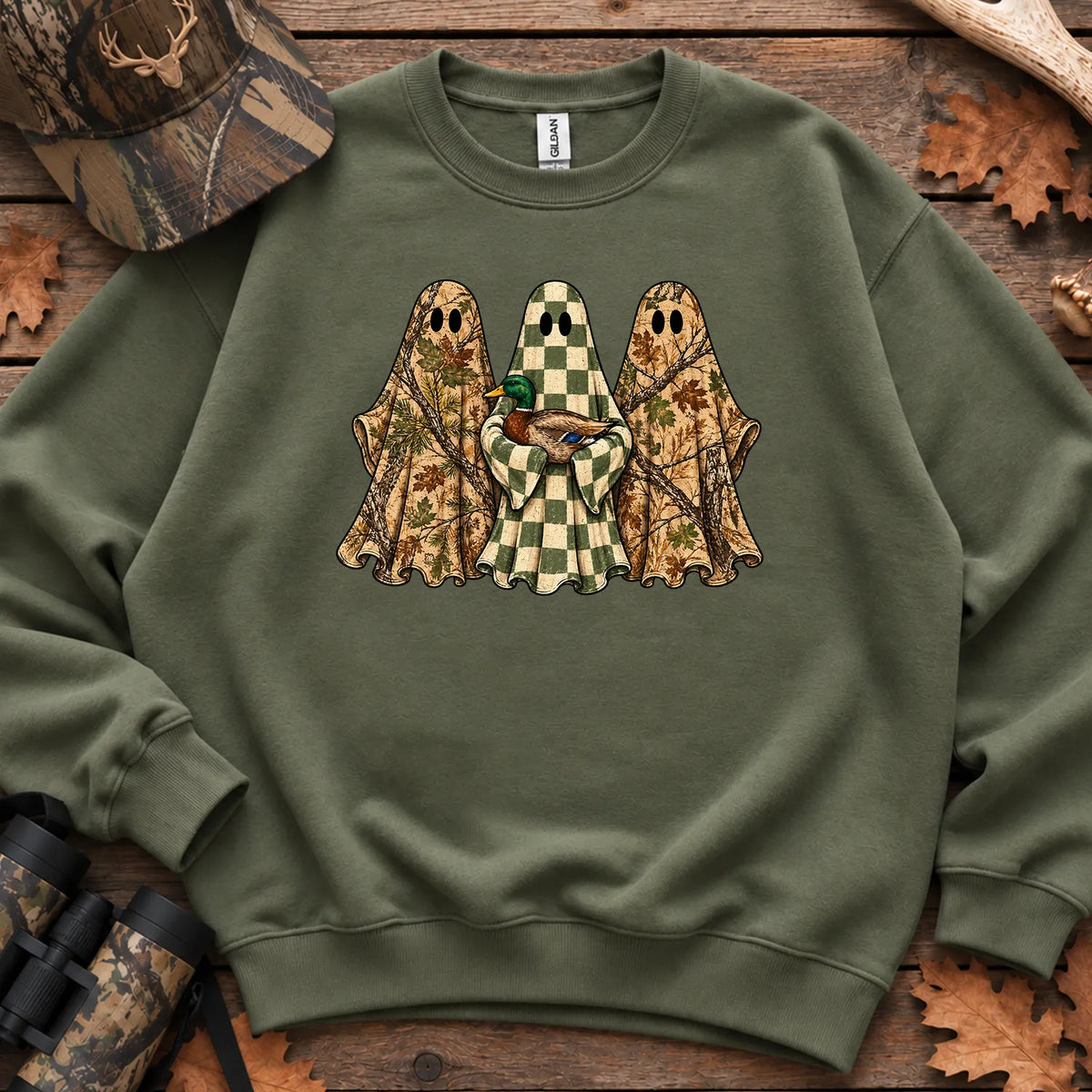 Camo Mallard Ghost Trio Sweatshirt in Military Green