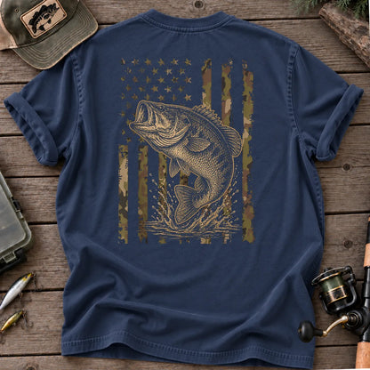 Camouflage American Flag Bass T-Shirt in True Navy