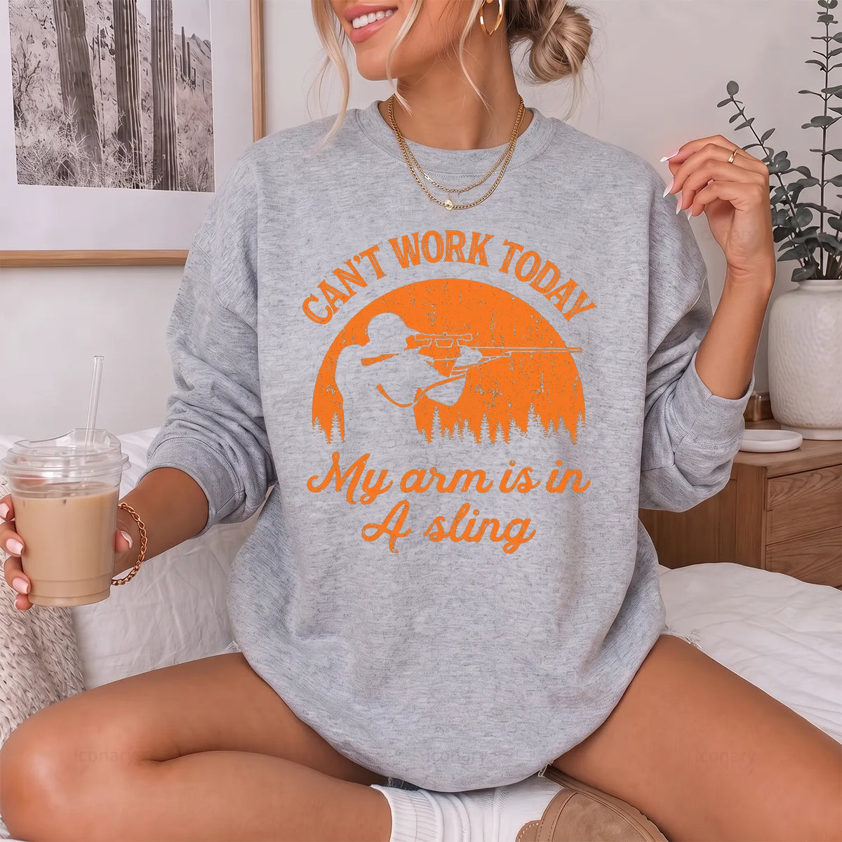 Cant Work My Arm Is in a Sling Sweatshirt Women model in Sport Grey