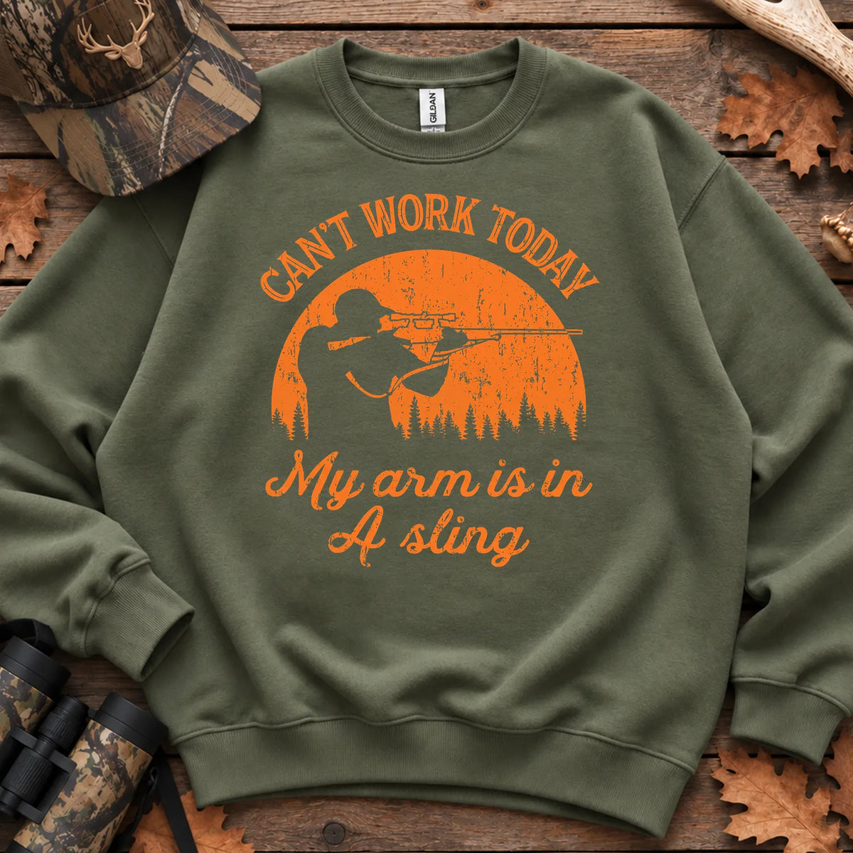 Cant Work My Arm Is in a Sling Sweatshirt in Military Green
