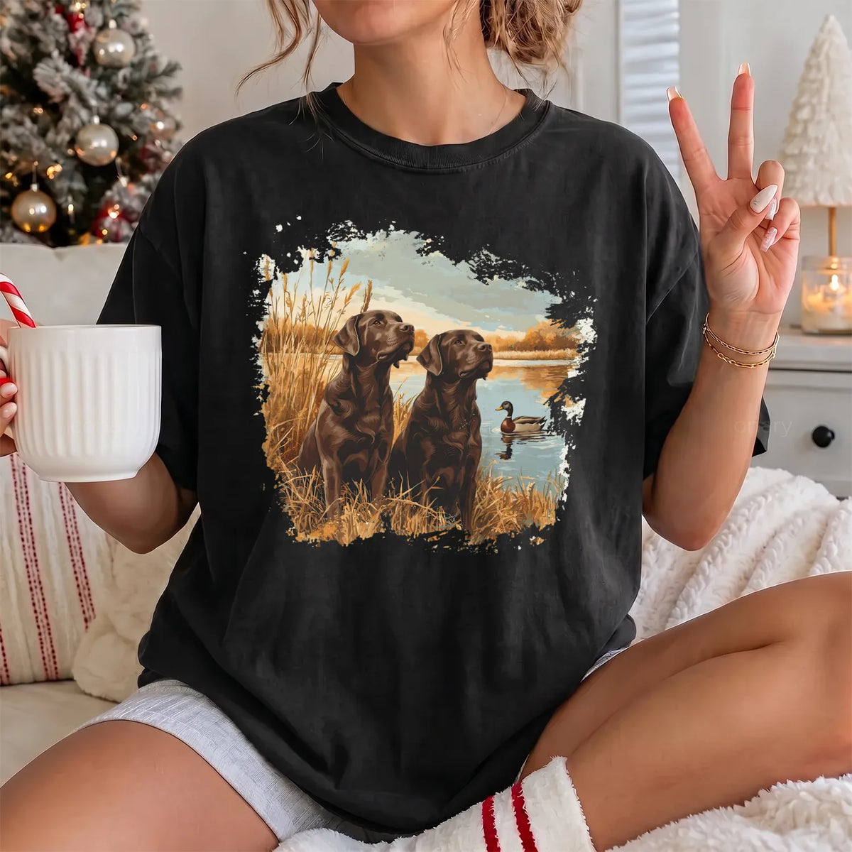 Chocolate Labs Mallard T-Shirt Women model in Black