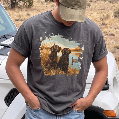 Chocolate Labs Mallard T-Shirt Men model in Pepper