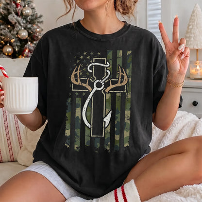 Christian Hunting and Fishing T-Shirt Women model in Black