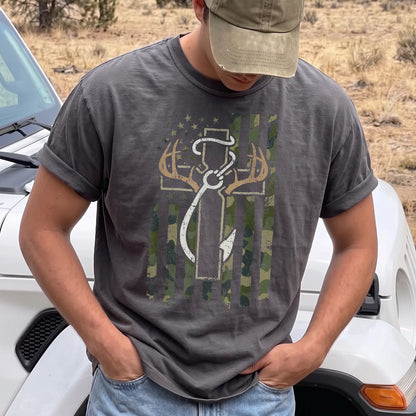 Christian Hunting and Fishing T-Shirt Men model in Pepper