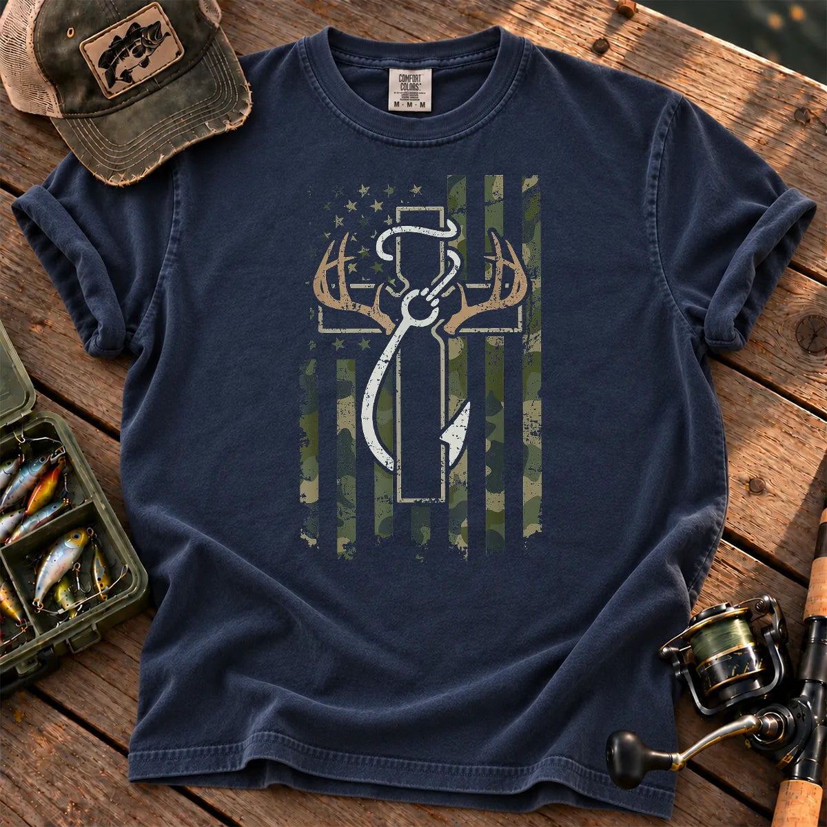 Christian Hunting and Fishing T-Shirt in True Navy