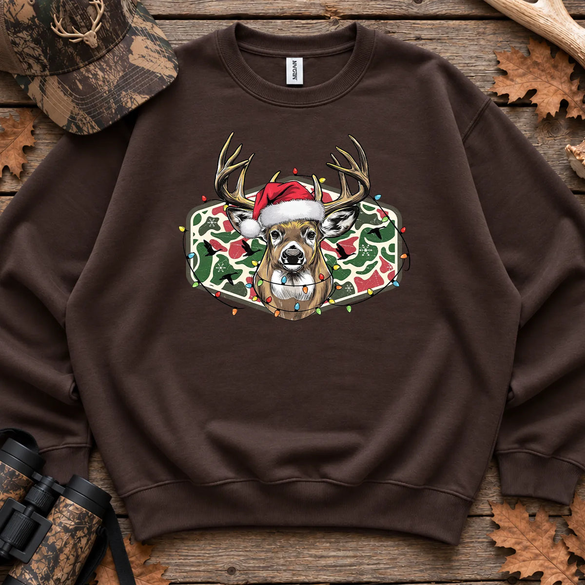 Christmas Camo Deer Bow Sweatshirt in Dark Chocolate