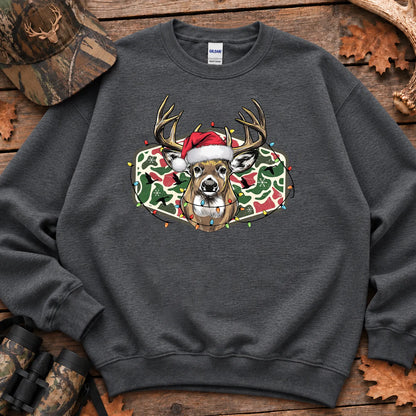Christmas Camo Deer Bow Sweatshirt in Dark Heather