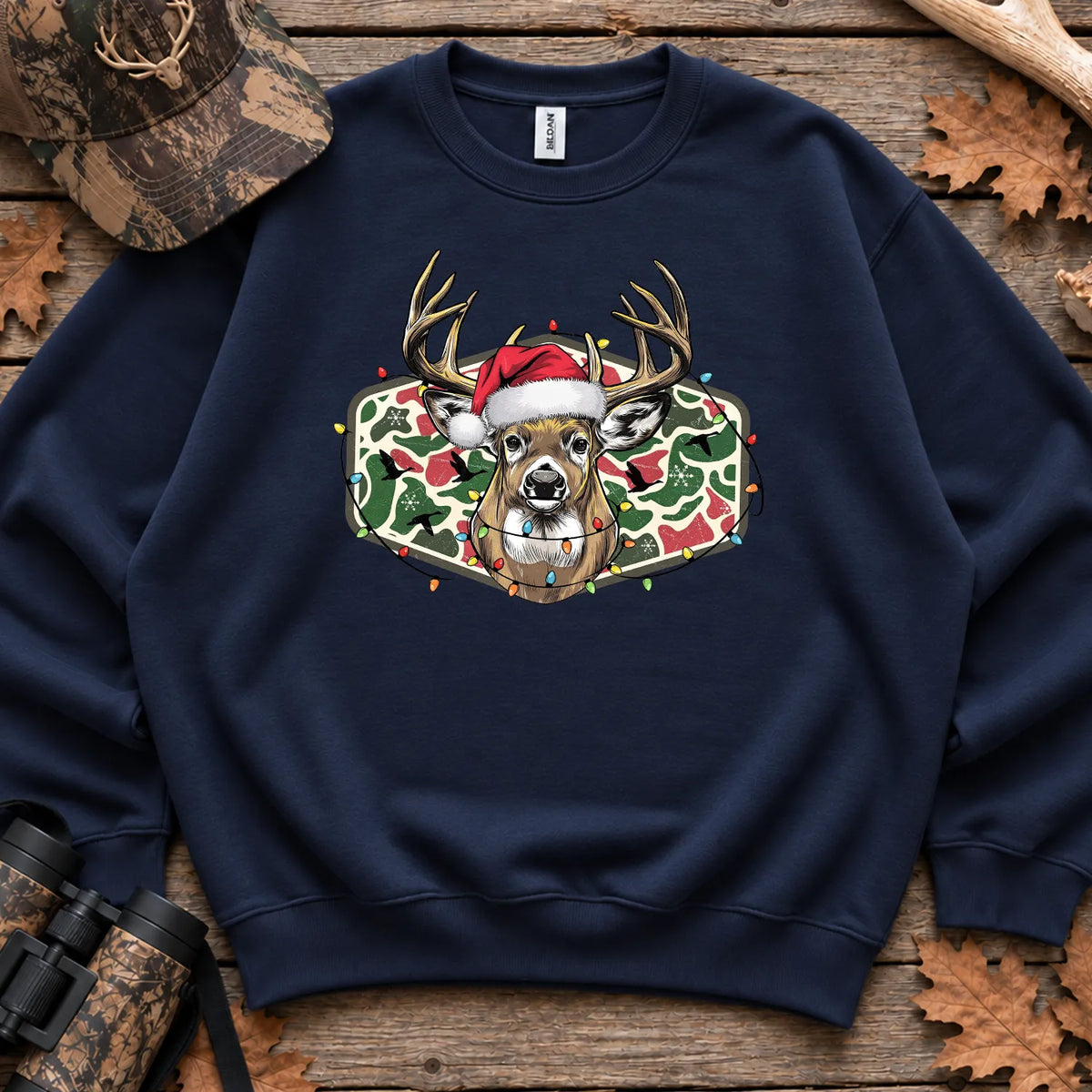 Christmas Camo Deer Bow Sweatshirt in Navy