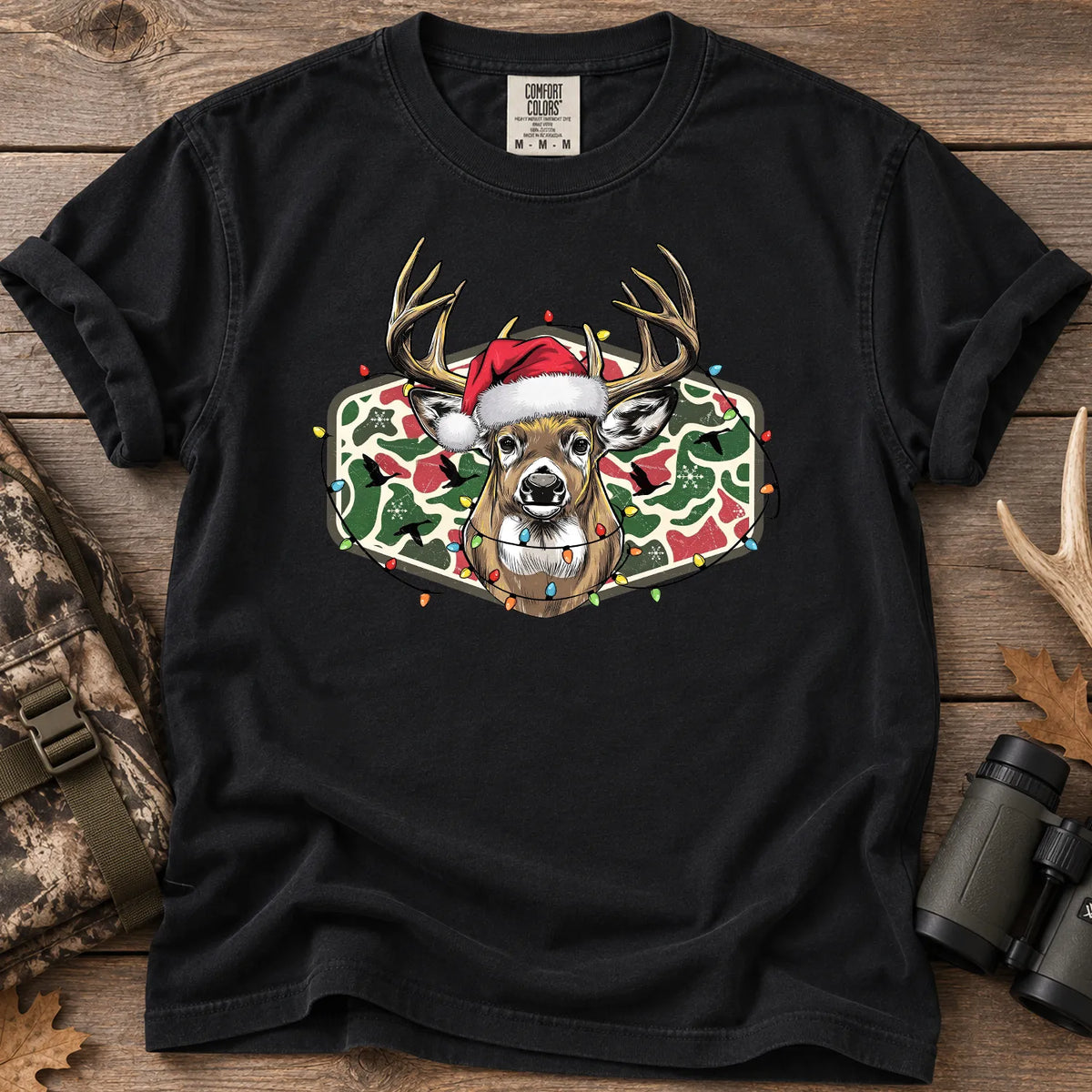 Christmas Deer Camo T-Shirt in Black