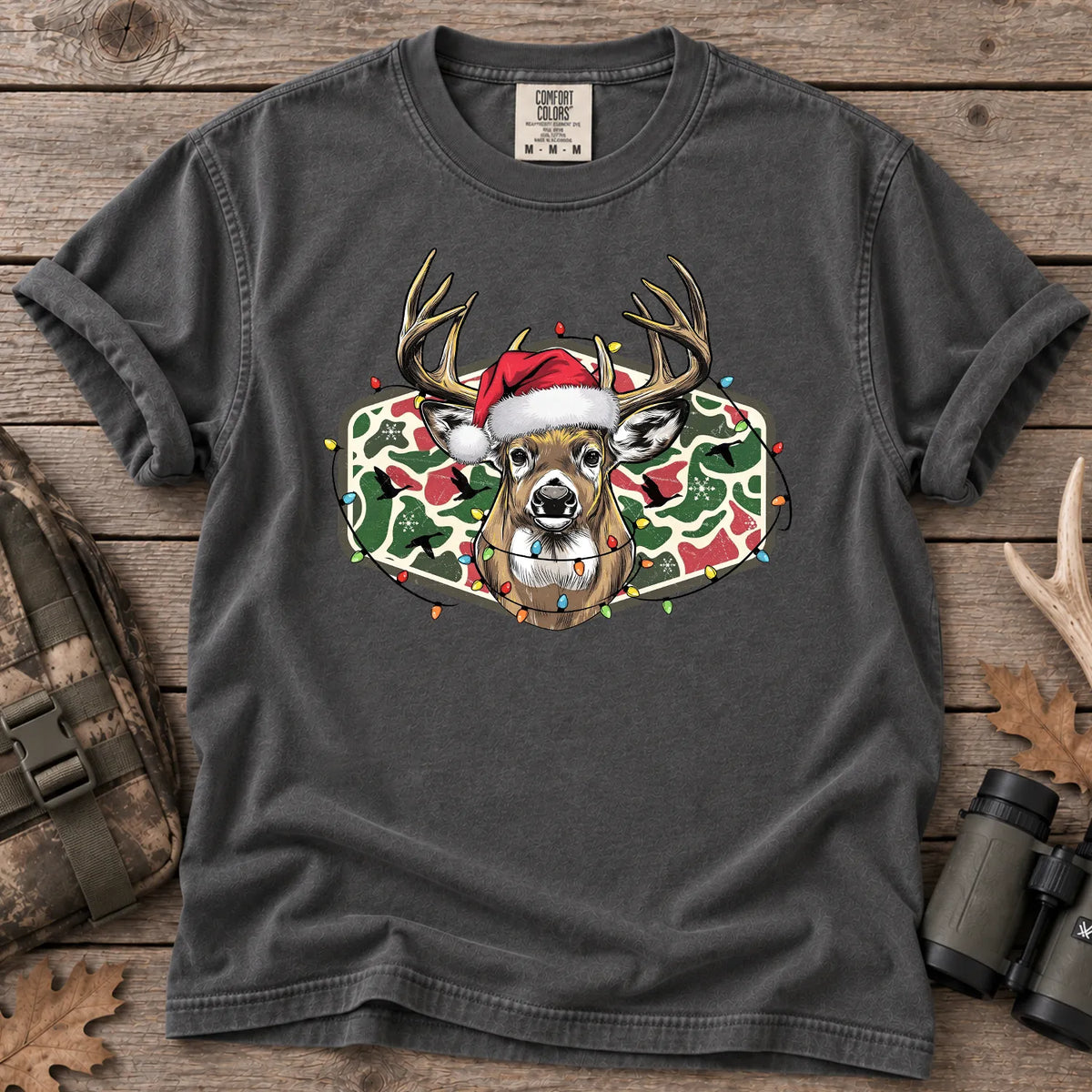 Christmas Deer Camo T-Shirt in Pepper