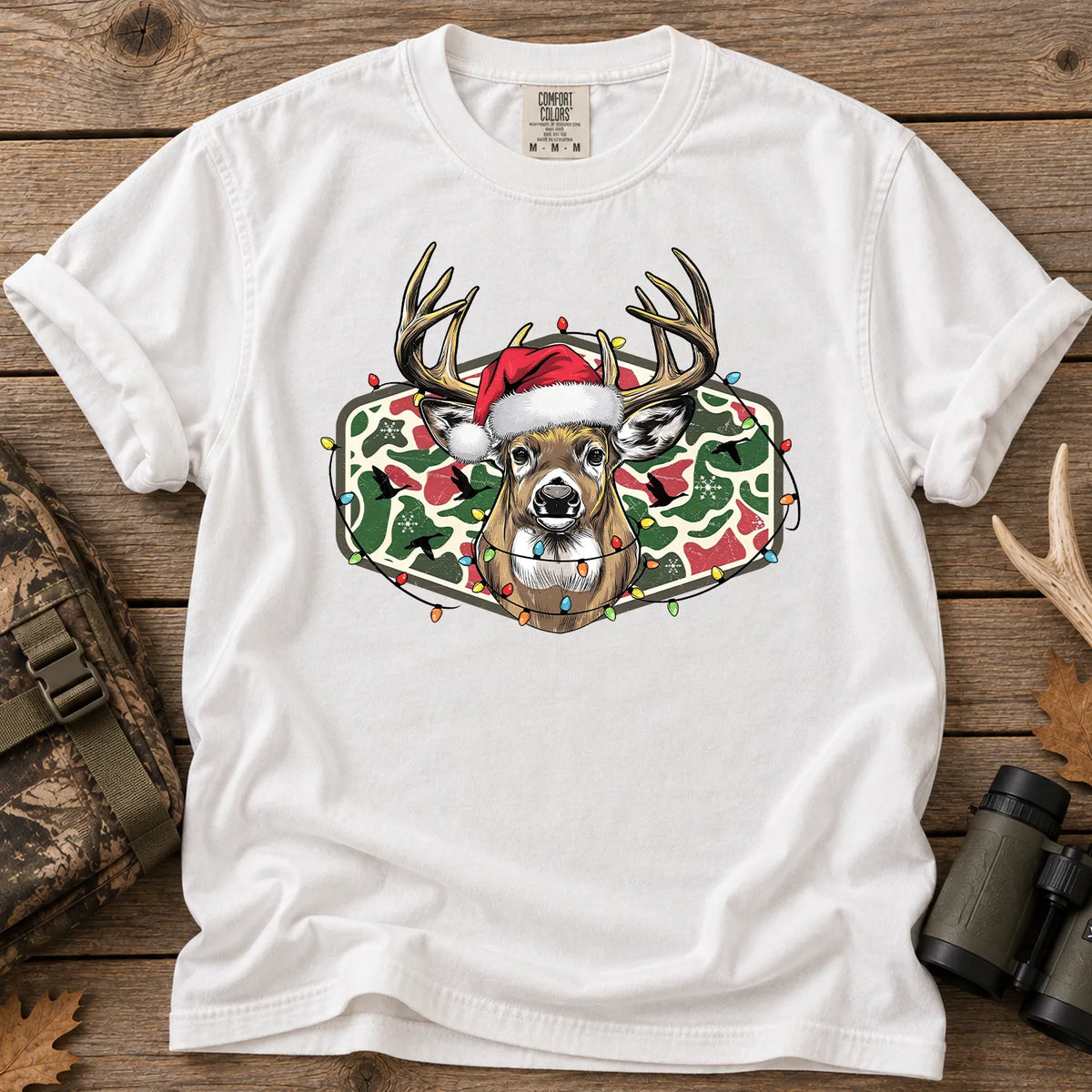 Christmas Deer Camo T-Shirt in White