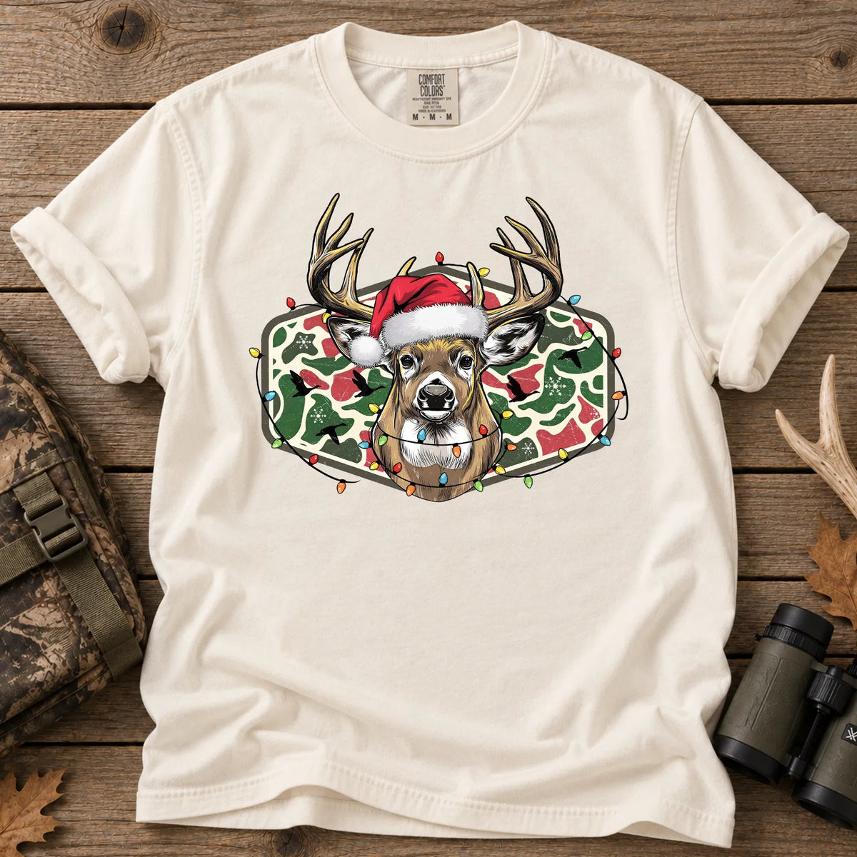 Christmas Deer Camo T-Shirt in Ivory