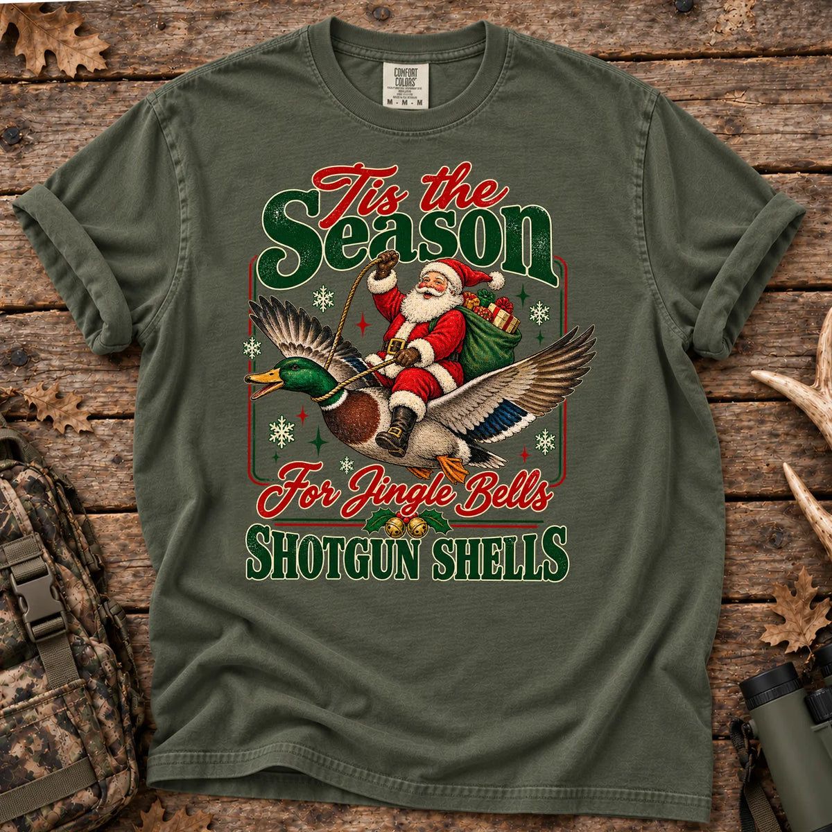 Christmas Duck Hunting T-Shirt in Moss