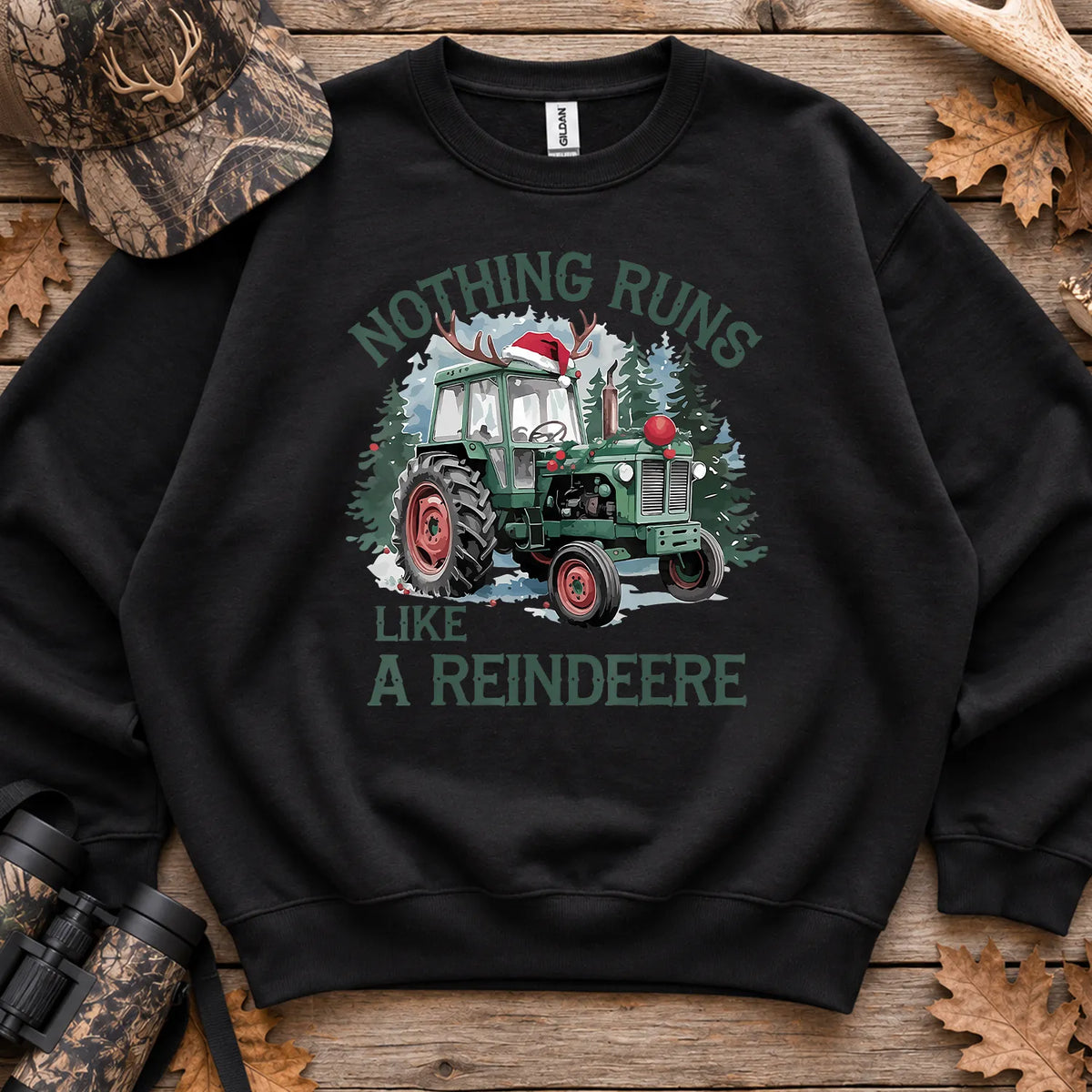 Christmas Tractor Reindeer Sweatshirt in Black