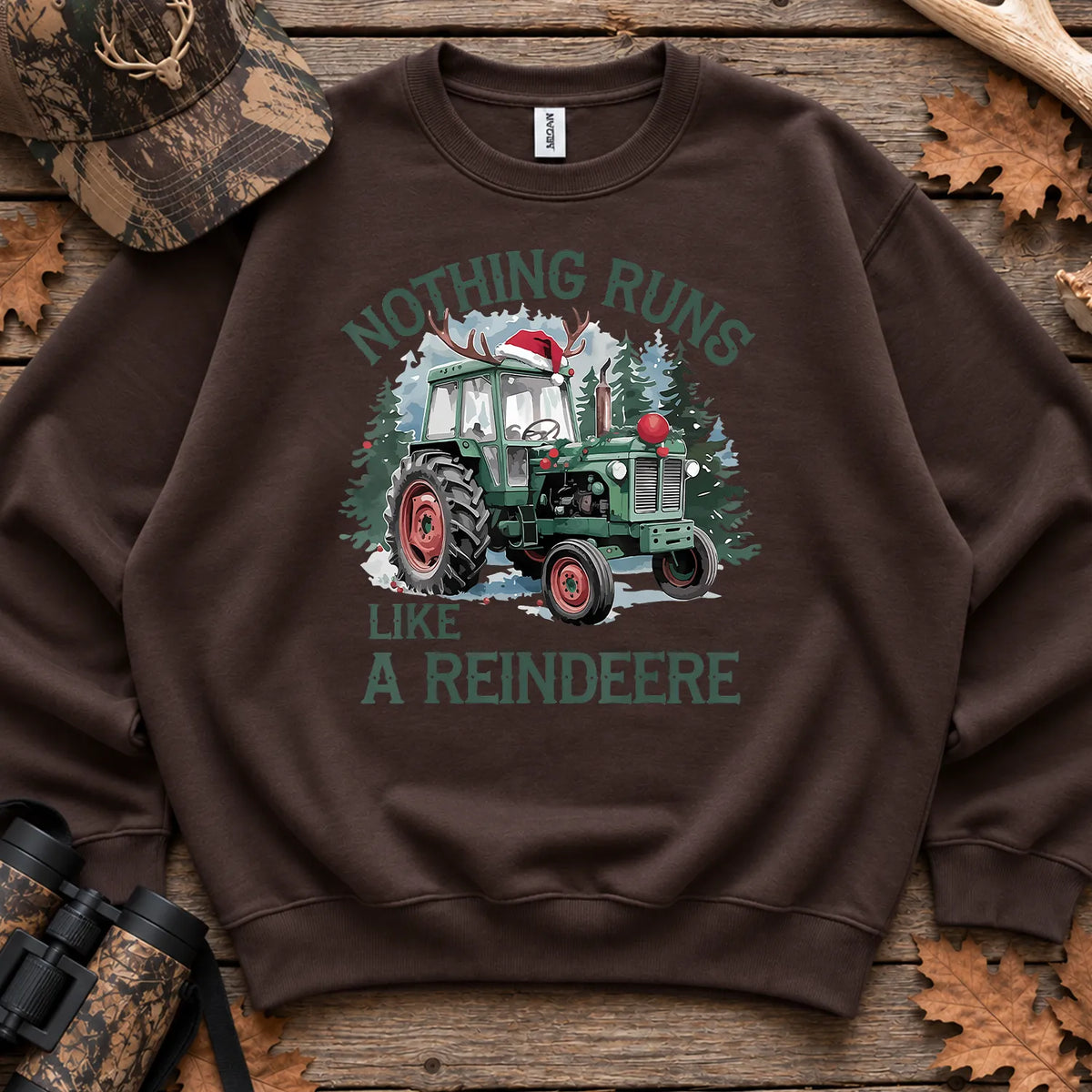 Christmas Tractor Reindeer Sweatshirt in Dark Chocolate