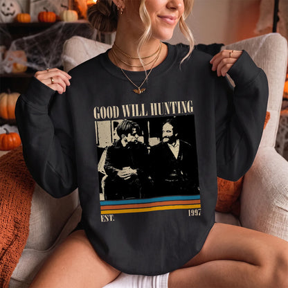 Classic Hunting Movie Parody Sweatshirt Women model in Black