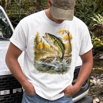 Classic Largemouth Bass T-Shirt Men model in White