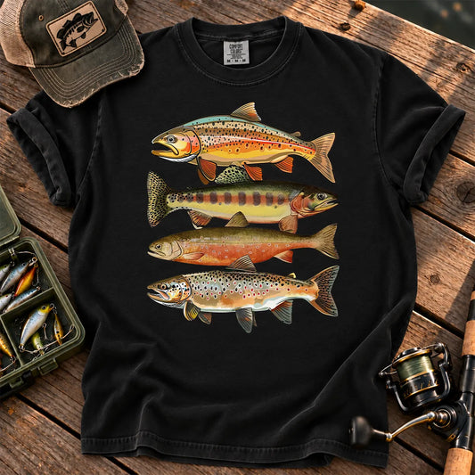 Colorful Trout Row T-Shirt in Black