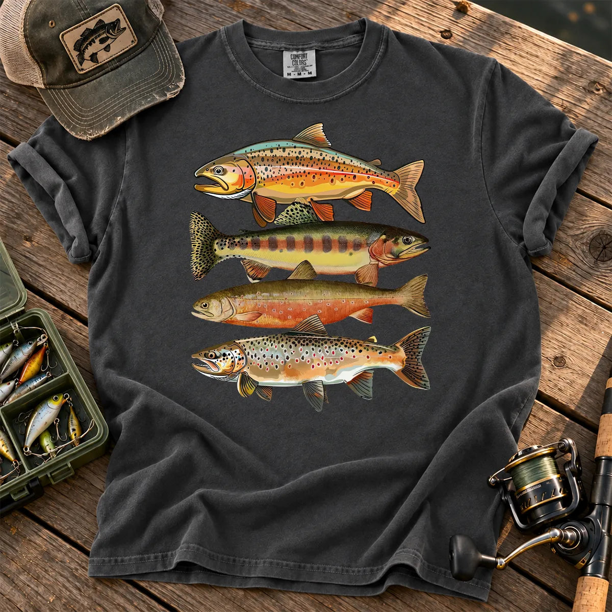 Colorful Trout Row T-Shirt in Pepper