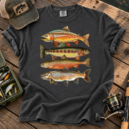 Colorful Trout Row T-Shirt in Pepper