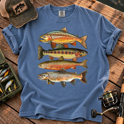 Colorful Trout Row T-Shirt in Blue Jean