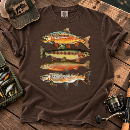 Colorful Trout Row T-Shirt in Espresso