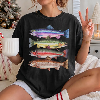 Colorful Trout Species T-Shirt Women model in Black